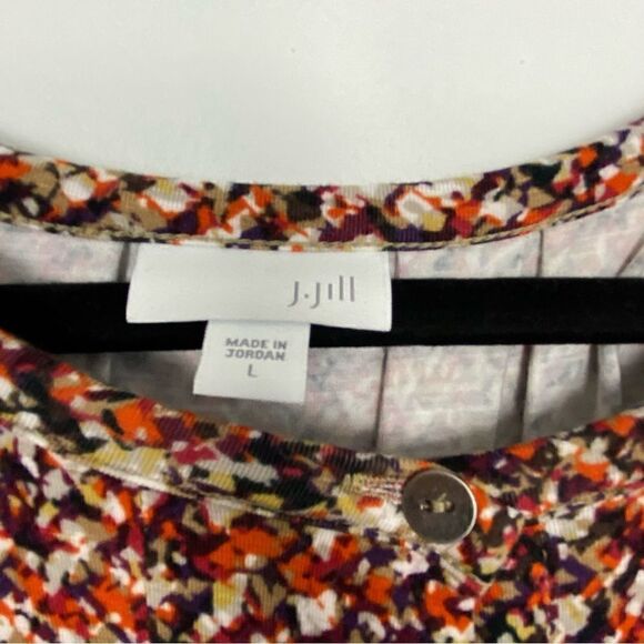 J Jill Midi Dress Sz L Brown Abstract Stretchy Knit Long Sleeve Pleated Pockets - Picture 3 of 11